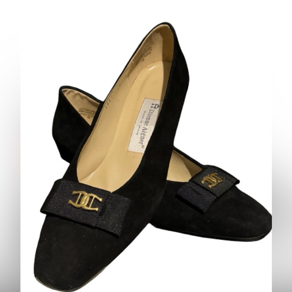 Etienne Aigner Vintage Black Suede Fiesta Heels Women’s Size 8M